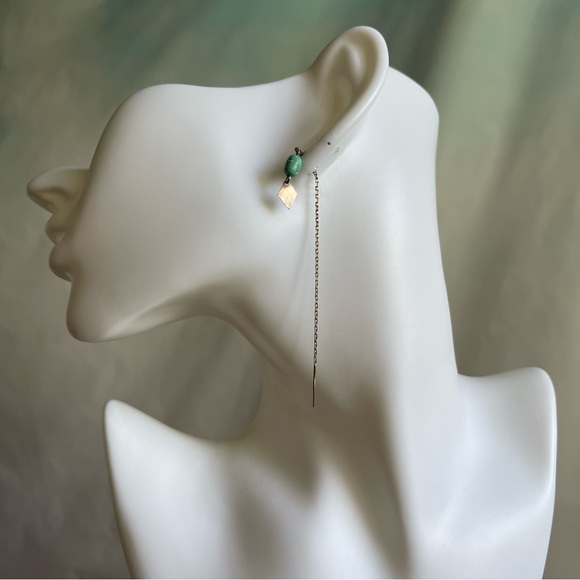 Sterling Silver and Turquoise Threader Earrings - Picture 2 of 7